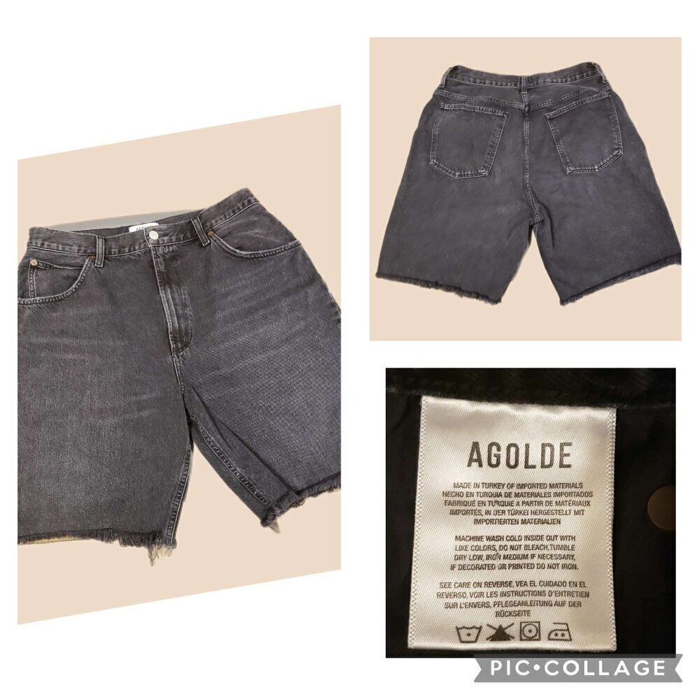 Agolde Black Denim Shorts Pinch Measured (Pls See Ad - 16" across at waist) - Picture 1 of 6